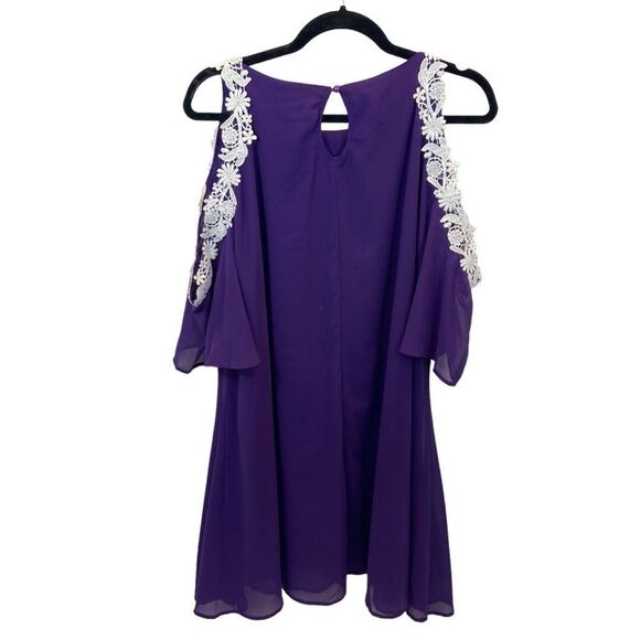 Ladies ASA Fashions Brand Purple Off Cold Shoulder Mini Shift Dress Size 2XL - Picture 4 of 12